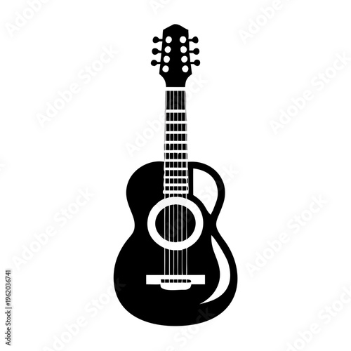 acoustic guitar silhouette icon illustration for music string instrument and live performance design
