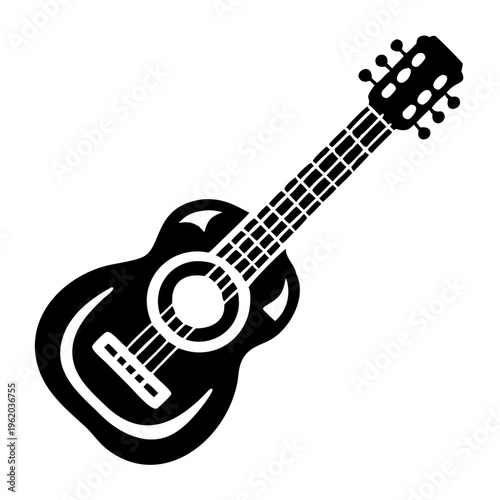 classical guitar silhouette icon illustration for music string instrument and acoustic performance design