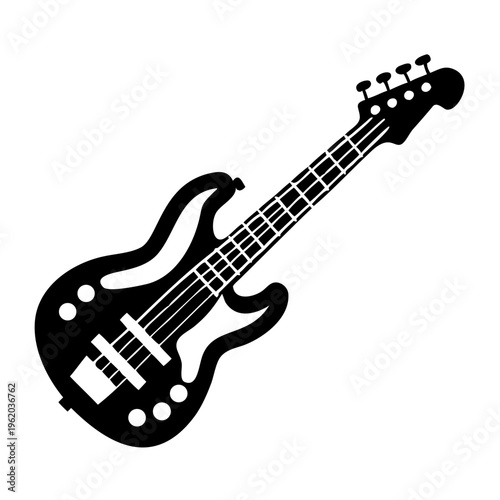 bass guitar silhouette icon illustration for music string instrument and rhythm performance design