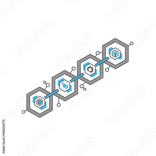 Abstract representation of a digital blockchain network with connected hexagonal nodes.