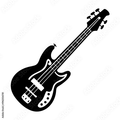 bass guitar silhouette icon illustration for music string instrument and rhythm performance design