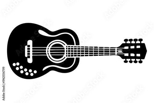 acoustic guitar silhouette illustration for music string instrument and live performance design