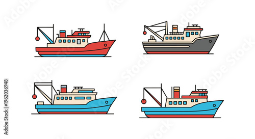 Fishing Trawler Line art modern simple abstract vector