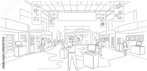 store interior with customers and products on shelves