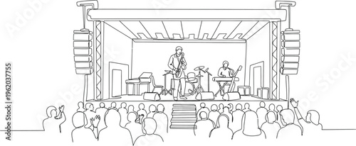 concert stage with band and audience
