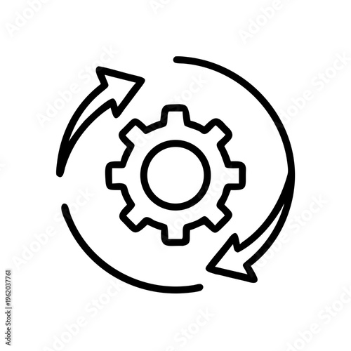 Workflow Process and Automation Icon: Cog Gear with Circular Arrows for System Optimization, Continuous Improvement, and Business Efficiency Vector Illustration