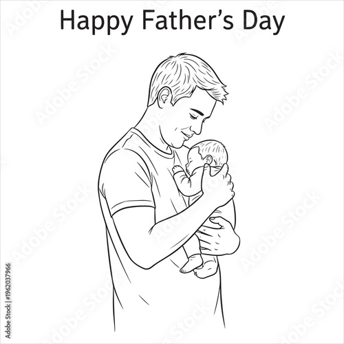 Father's Day, happy father and baby, loving parent, family illustration, vector art