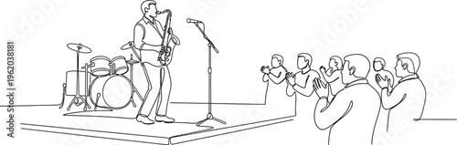 band on stage with audience