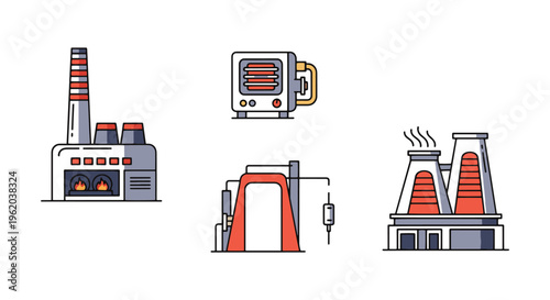Furnace Line art vector set modern abstract decorative