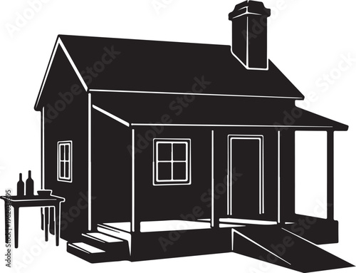 Black house, vector house, simple dwelling, small home isolated on Transparent Background