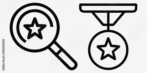 Icons representing recognition and investigation with a star motif Vector