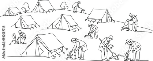 camping tents and people illustrations