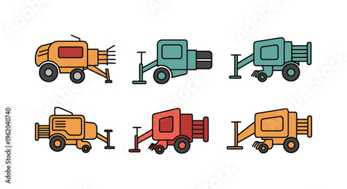Hay Baler Line art vector set modern abstract color design