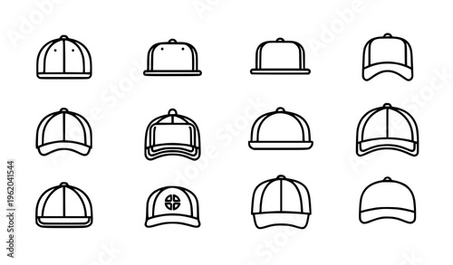 Minimal Baseball Cap Outline Icons Set Sports Hat Line Vector Collection
