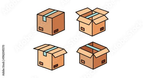 Cardboard Box Line art vector simple color shapes illustration