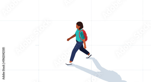 young man walking with backpack on white background