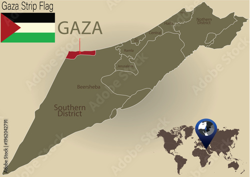 Gaza Strip Location Map Highlighted in Israel with Flag – Middle East Political Geography Illustration