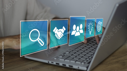 Photos HR management concept focuses on recruitment, training, and fostering a producti
