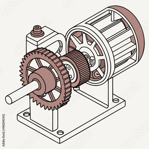 A mechanical device with gears and a motor