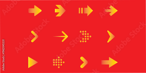 Artistic red color background and yellow arrow icon set design, Color arrow sign and symbol, 