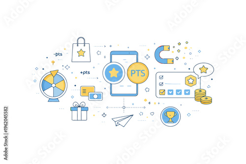 Gamification elements for reward systems and loyalty programs.