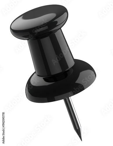 Black push pin with metal point stationery isolated on a transparent background