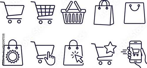 E commerce shopping icons for online retail and digital storefronts