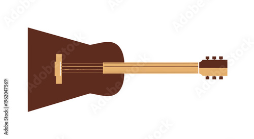 Brown acoustic guitar with light wood neck and fretboard illustration