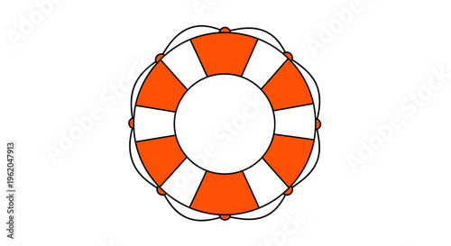 Vibrant orange and white life preserver ring with black outline on plain white background for safety and emergency concepts