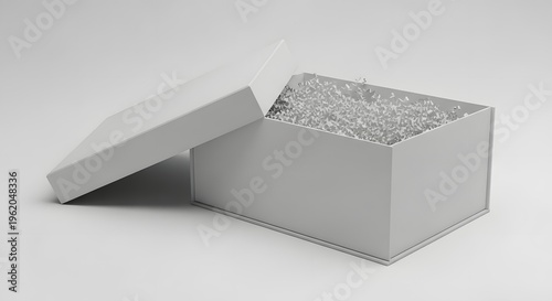 white rectangular box with lid and textured interior for storage or packaging