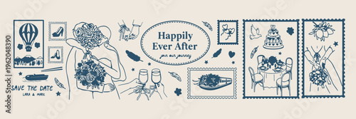 Happily Ever After Wedding, Romantic Marriage Celebration Design, Bride and Groom Event, Wedding Toast Champagne Toast, Engagement Party Invitation Art, Eternal Love Anniversary Graphics, Bridal Showe