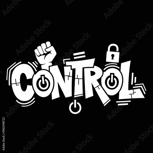Control word art with power symbols and a raised fist.