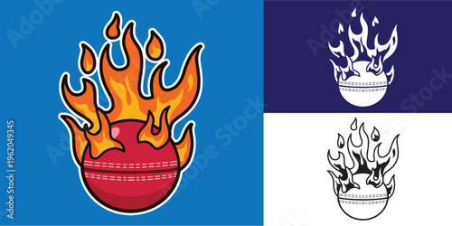 set of cricket ball with fire good for sticker, badge, element design, logo, club sport, etc