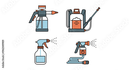 Garden Sprayer Line art vector flat abstract colorful illustration