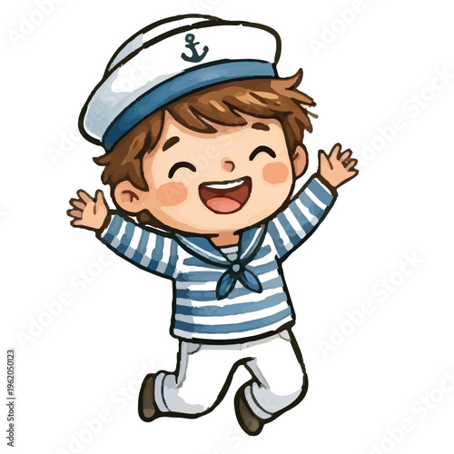 cartoon boy Sailor smiling happily 