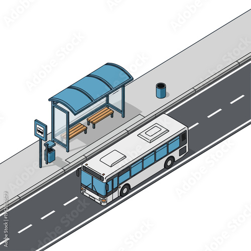 Isometric View of a Bus at a Bus Stop.