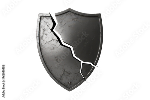 Cracked gray shield isolated isolated on a transparent background
