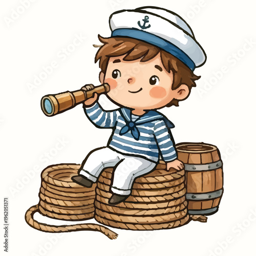 cartoon boy Sailor smiling happily 