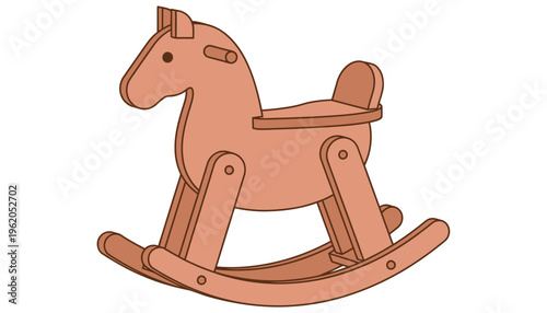 A classic wooden rocking horse toy rendered in a simple illustrative style with curved rockers for motion 150 characters wooden toy classic toy childrens toy childhood nursery