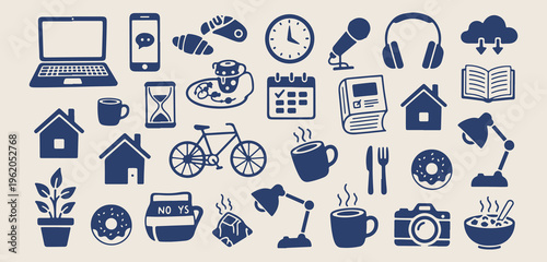 Coffee shop icons, barista equipment doodles, cafe morning routine, hand drawn espresso machine, breakfast food sketches, latte art elements, bistro restaurant clipart**
