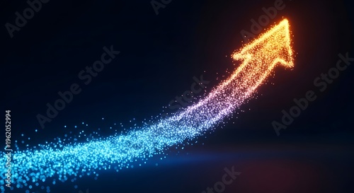 A glowing arrow pointing upwards with a trail of sparkling particles