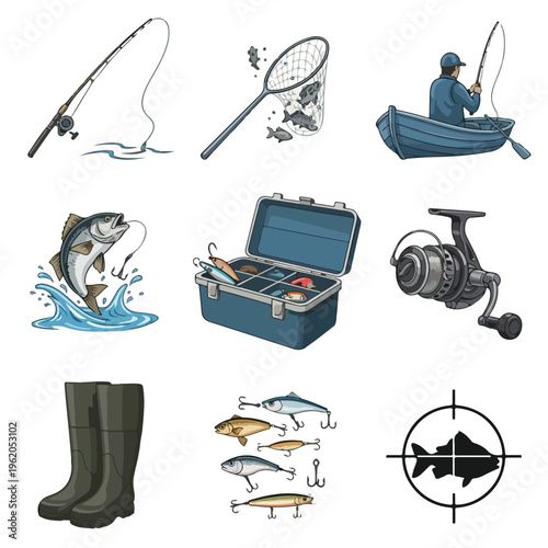 Collection of fishing activity icons