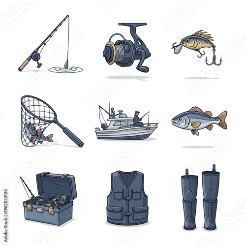 Collection of fishing activity icons