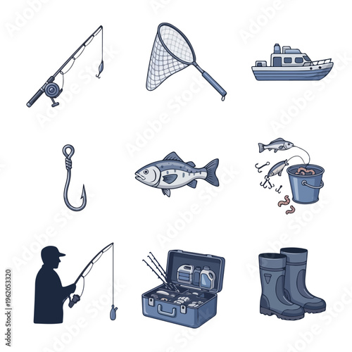 Collection of fishing activity icons