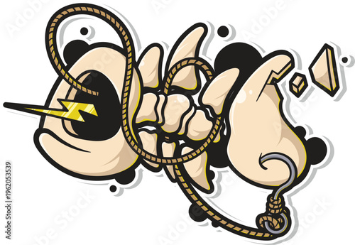Pop Surrealism Graffiti Skull Character with Lightning and Noose Vector Art