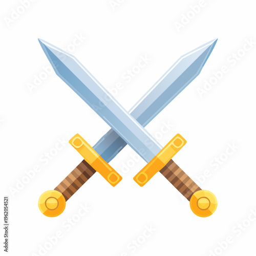 交差した剣のバトルベクターアイコン ゲームUI向けのミニマルでダイナミックなアクションシンボル