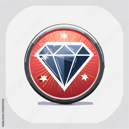 星の輝きと円形フレームのダイヤモンドバッジベクターアイコン クリーンでモダンなデザイン