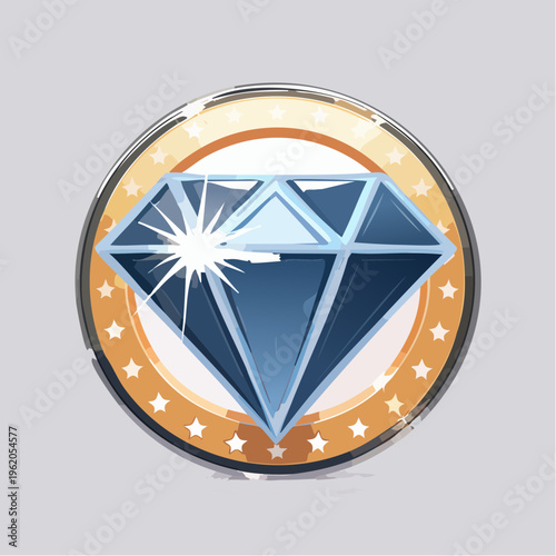 星の輝きと円形フレームのダイヤモンドバッジベクターアイコン クリーンでモダンなデザイン