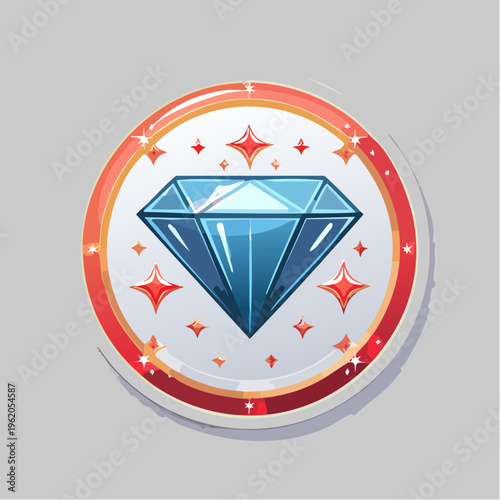 星の輝きと円形フレームのダイヤモンドバッジベクターアイコン クリーンでモダンなデザイン