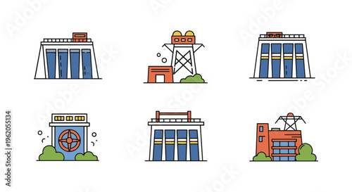 Hydroelectric Dam Line art minimal abstract modern illustration